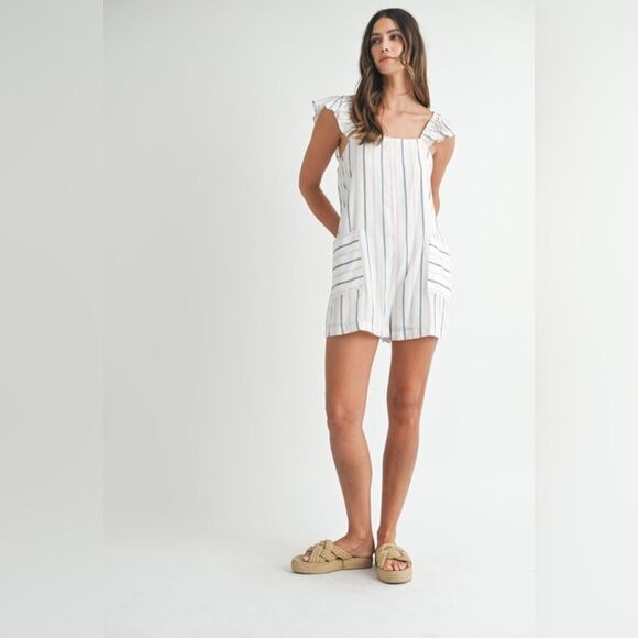 Striped Ruffle Sleeve Romper - Picture 8 of 9